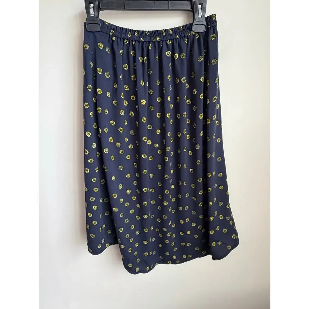 J. Crew Faux-Wrap Pull-On Midi Skirt New Twinkle Navy Lemon Womens Size XS NWT